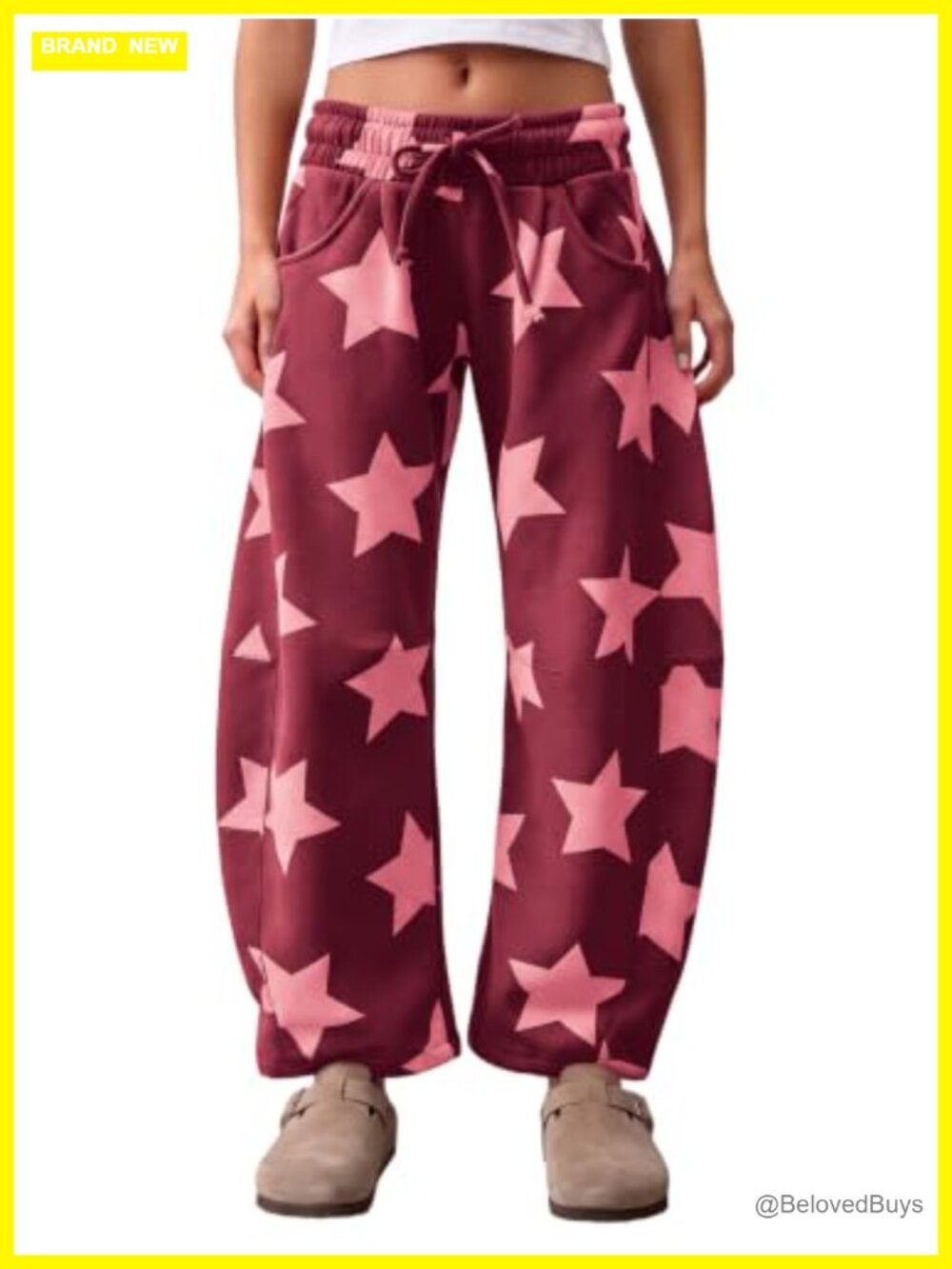 Wide Leg Barrel Sweatpants High Waisted Baggy Star Print Casual Pants